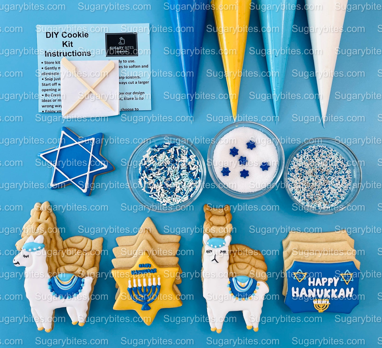 Hanukkah Cookie Decorating Kit, DIY Cookie Kit, (Large Cookies) ***INCLUDES 24 ITEMS*** With 4 Icing Bags & 3 Deluxe Sprinkle!