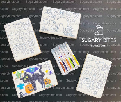 Halloween Cookies, Set of 4 Coloring Halloween Cookies with 7 Edible Markers, Color your own Halloween Cookies!