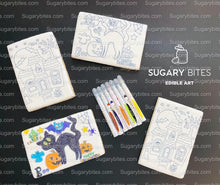 Load image into Gallery viewer, Halloween Cookies, Set of 4 Coloring Halloween Cookies with 7 Edible Markers, Color your own Halloween Cookies!
