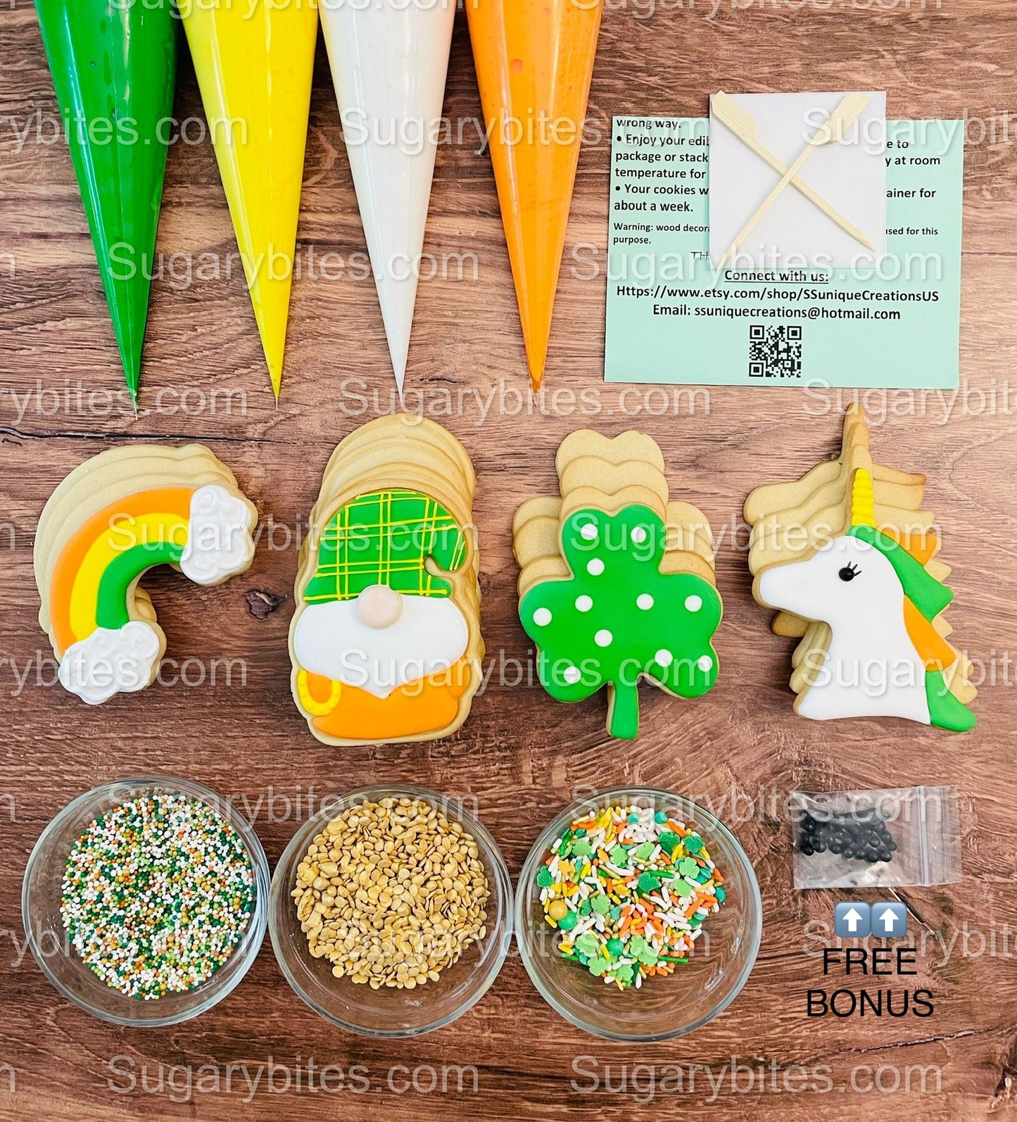 St Patrick’s Day Cookie Decorating Kit, St. Patrick’s Day DIY Cookie Kit, **INCLUDES 25 ITEMS** (Large Cookies), Included Deluxe Sprinkles