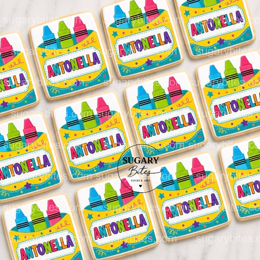 Personalized Crayon Box Cookies – Custom Name Back to School Cookies | Set of 12