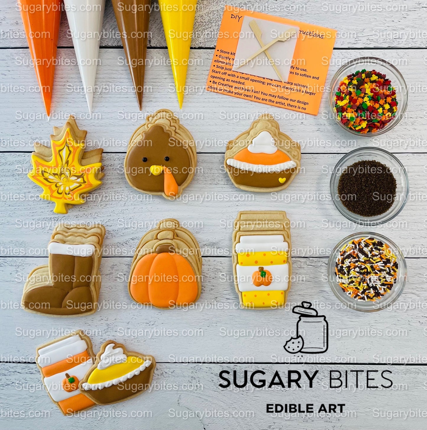 Fall Cookie Decorating Kit, Fall DIY Decorating Cookies Kit, (Large Cookies), **INCLUDES 24 ITEMS**, with 4 Icing Bags and 3 Sprinkles!