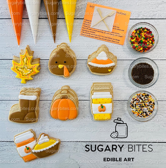Fall Cookie Decorating Kit, Fall DIY Decorating Cookies Kit, (Large Cookies), **INCLUDES 24 ITEMS**, with 4 Icing Bags and 3 Sprinkles!
