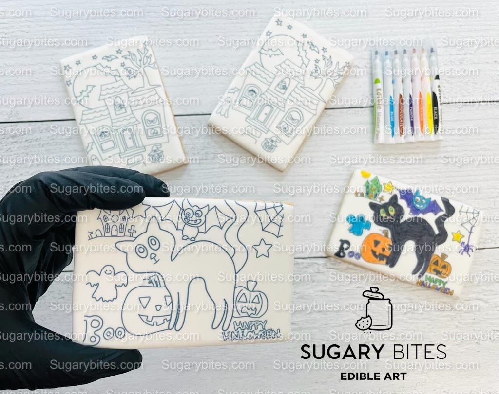Halloween Cookies, Set of 4 Coloring Halloween Cookies with 7 Edible Markers, Color your own Halloween Cookies!