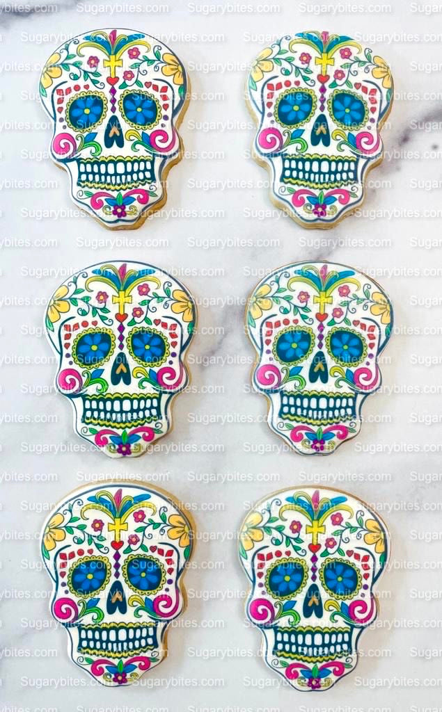 Sugar Skull Cookies, Set of 12 Cookies, Vanilla Sugar Cookie, Highly Detailed Edible Image!