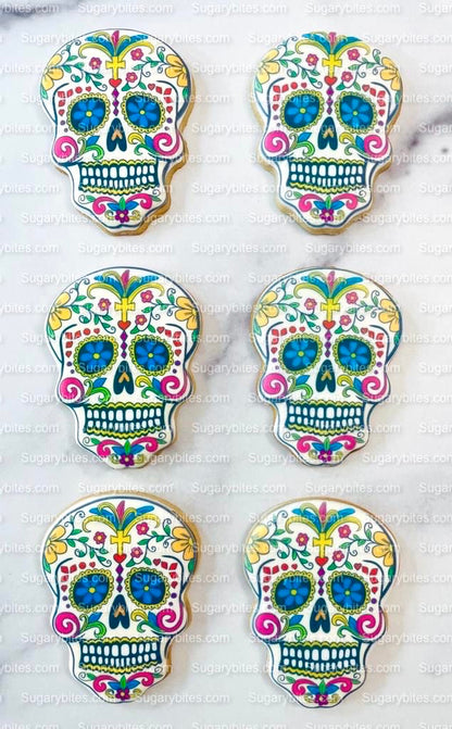 Sugar Skull Cookies, Set of 12 Cookies, Vanilla Sugar Cookie, Highly Detailed Edible Image!