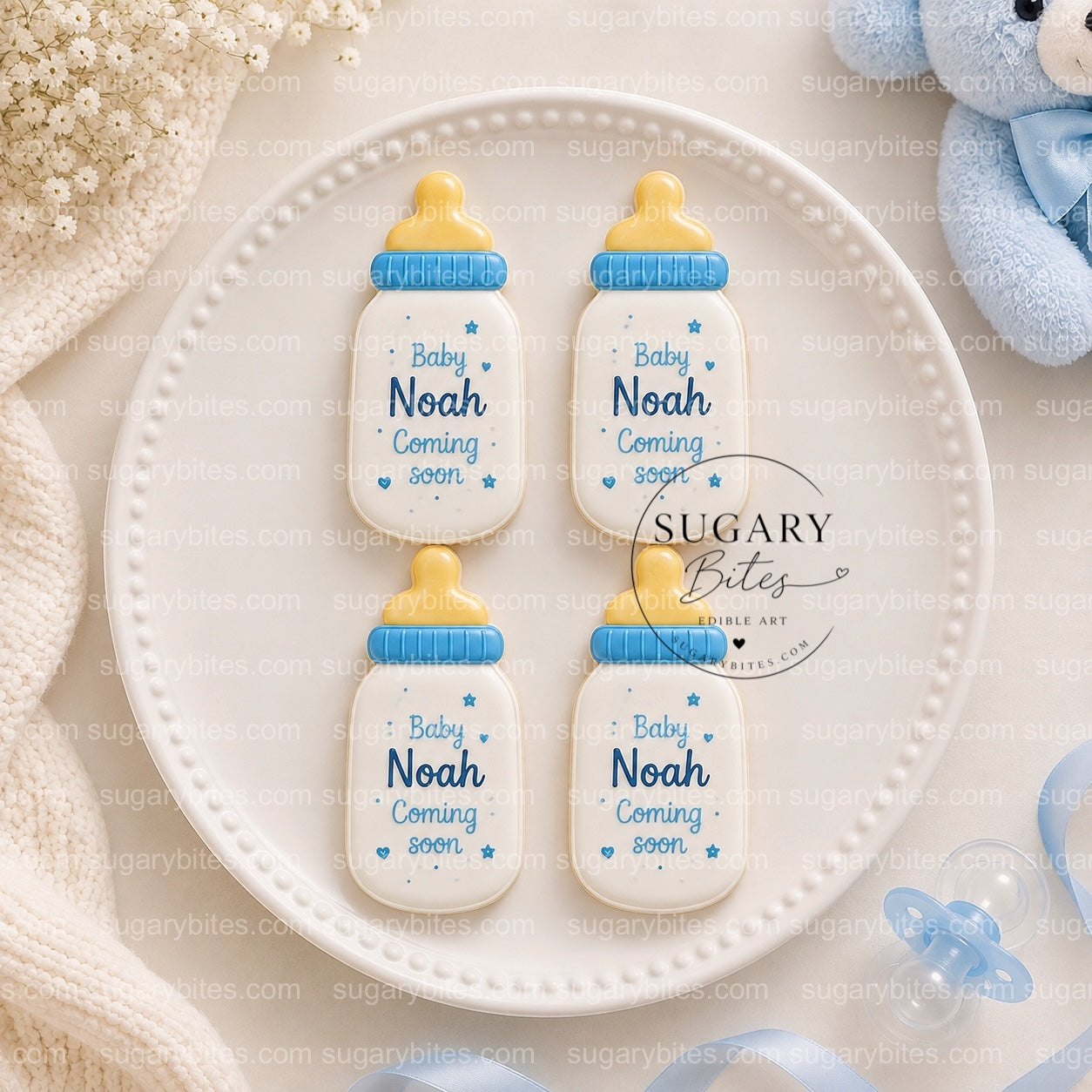 Baby Shower Cookies, Personalized Baby Shower Cookies – Custom Baby Name Onesie & Bottle Cookies, 12 Baby Shower Favors (Approximately 4 inches each)