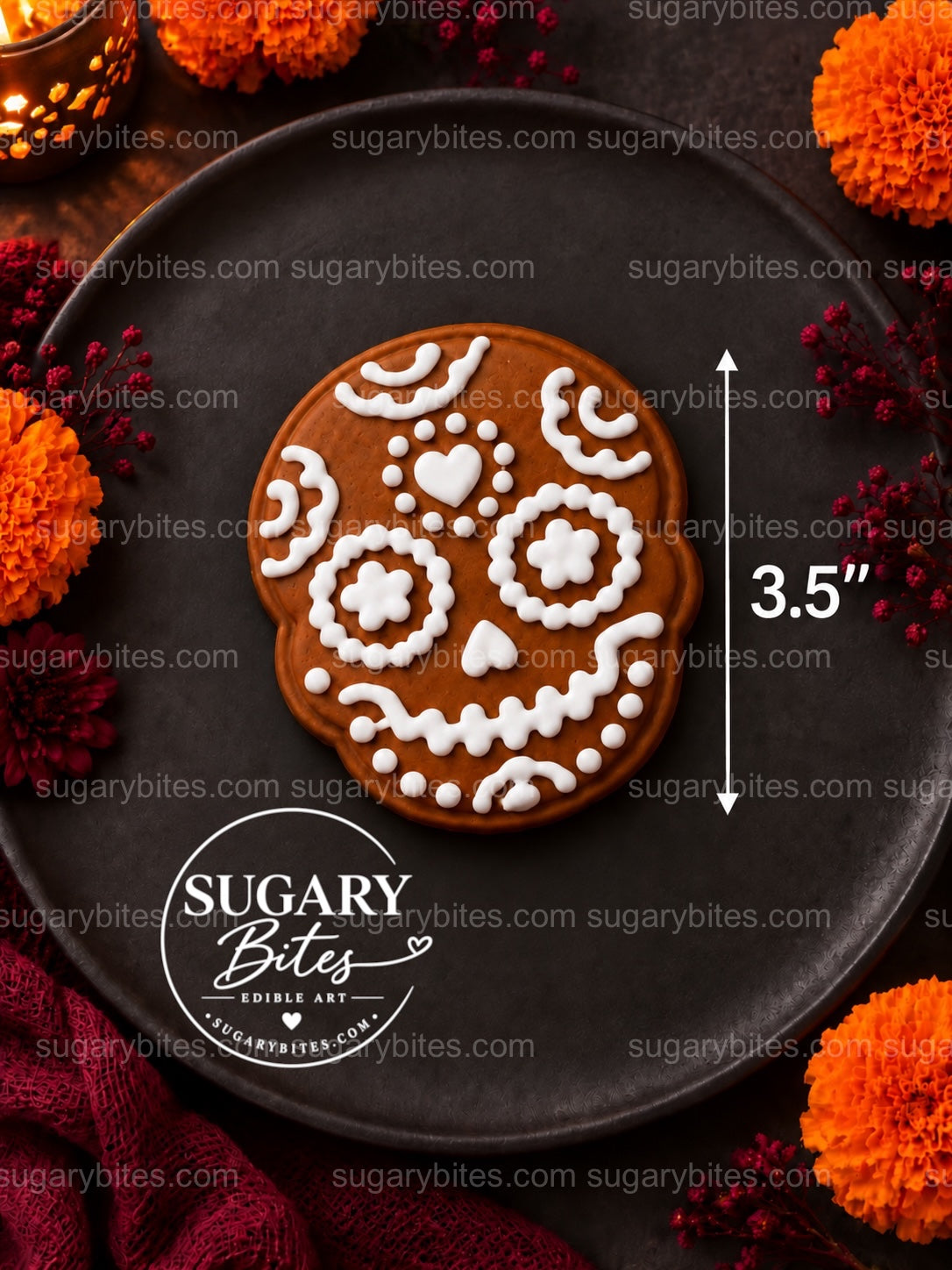 Day of the Dead Decorated Cookies, 12 Sugar Skull Decorated Cookies, Assorted Designs, Flavor Choice, Ribbon Gift Box
