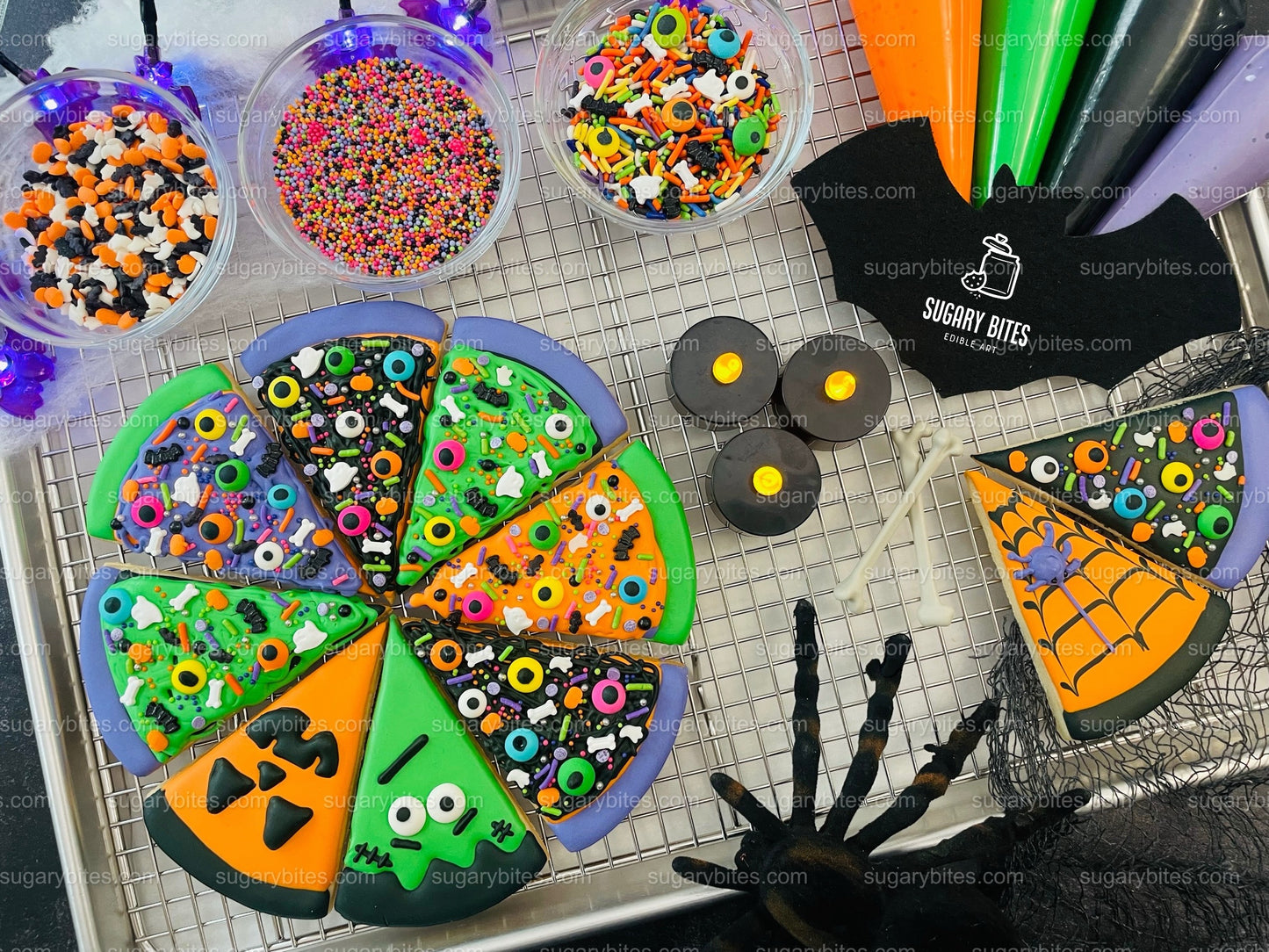 Halloween Cookie Decorating Kit, Halloween Pizza Cookie Kit, (Large Cookies) ***INCLUDES 24 ITEMS*** With 4 Icing Bags & 3 Deluxe Sprinkle!!