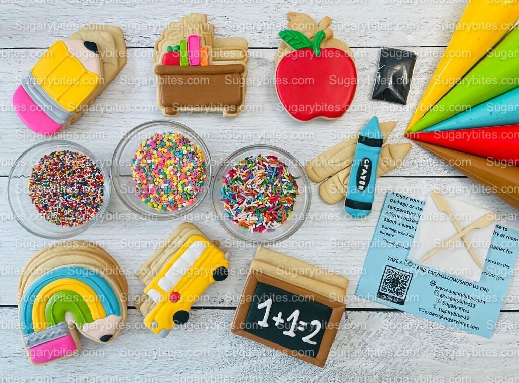 Back to School Cookie Decorating Kit, ***INCLUDES 28 ITEMS***** (large cookies), teacher appreciation, School gift…. includes FREE Bonus!!!