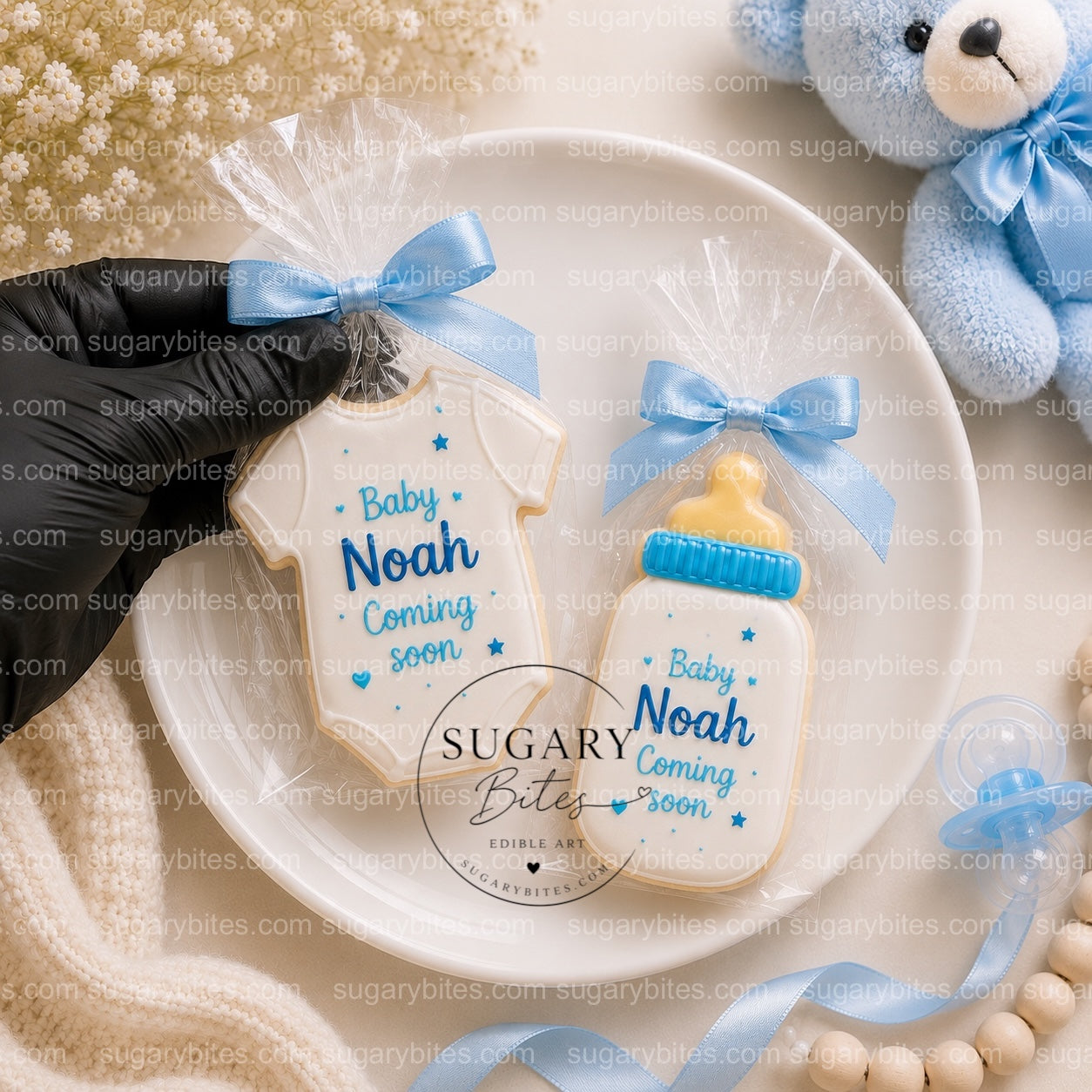 Baby Shower Cookies, Personalized Baby Shower Cookies – Custom Baby Name Onesie & Bottle Cookies, 12 Baby Shower Favors (Approximately 4 inches each)