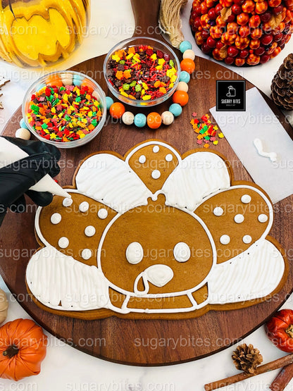Giant Turkey Cookie Decorating Kit – 11 Inches | Sugar Vanilla or Gingerbread | Fun Thanksgiving Activity | Thanksgiving DIY Cookie Kit |