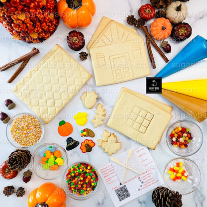 Fall Gingerbread House Cookie Decorating Kit, DIY Cookie Kit, (Large Cookies), ***INCLUDES 30 ITEMS***With 5 Icing Bags & 11 Deluxe Sprinkles