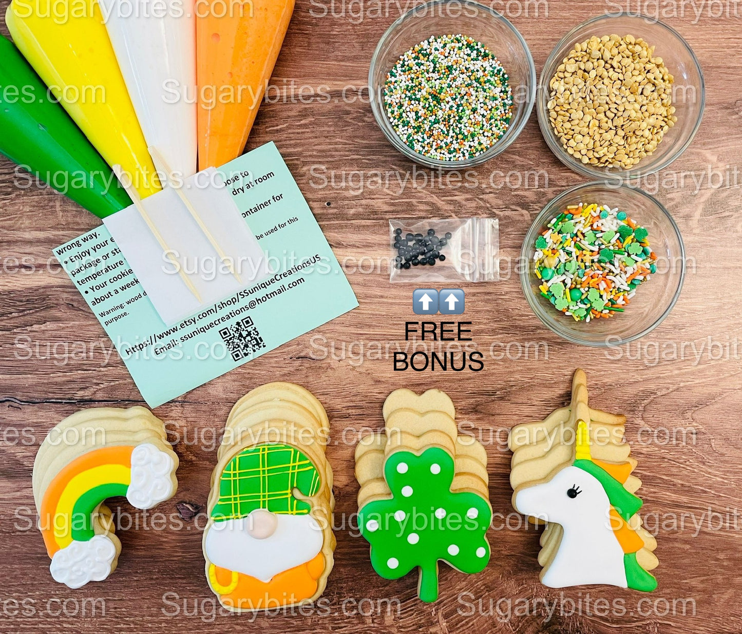 St Patrick’s Day Cookie Decorating Kit, St. Patrick’s Day DIY Cookie Kit, **INCLUDES 25 ITEMS** (Large Cookies), Included Deluxe Sprinkles