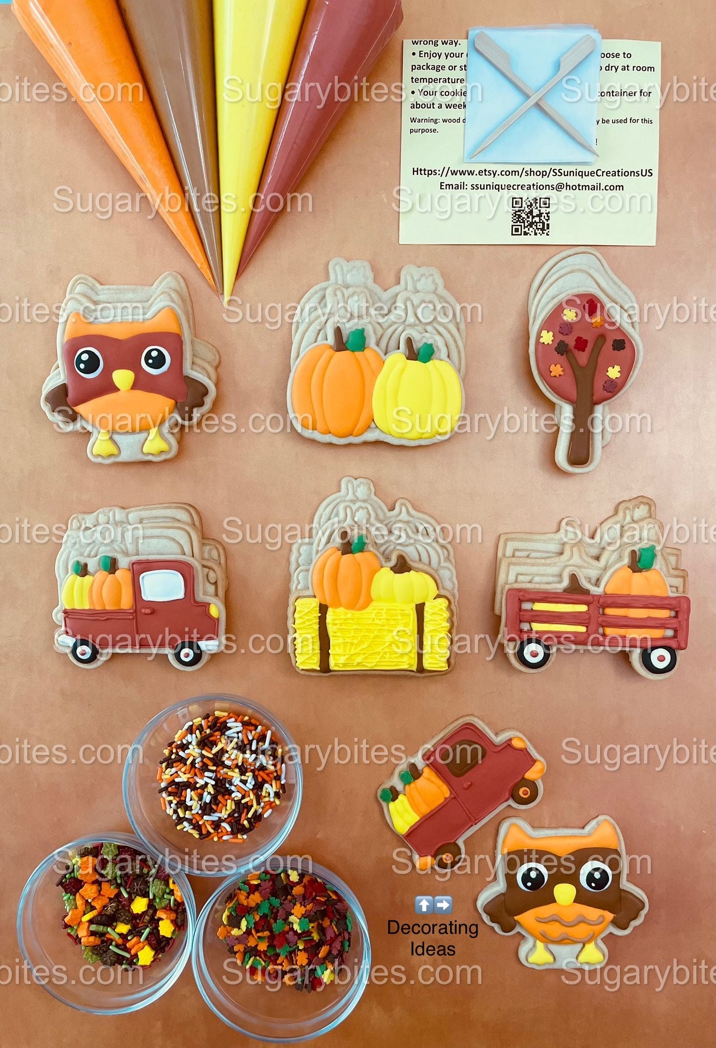 Fall Cookie Decorating Kit, Fall DIY Decorating Cookies Kit, (Large Cookies), **INCLUDES 24 ITEMS**, with 4 Icing Bags and 3 Sprinkles!!!…with FREE SHIPPING!!!