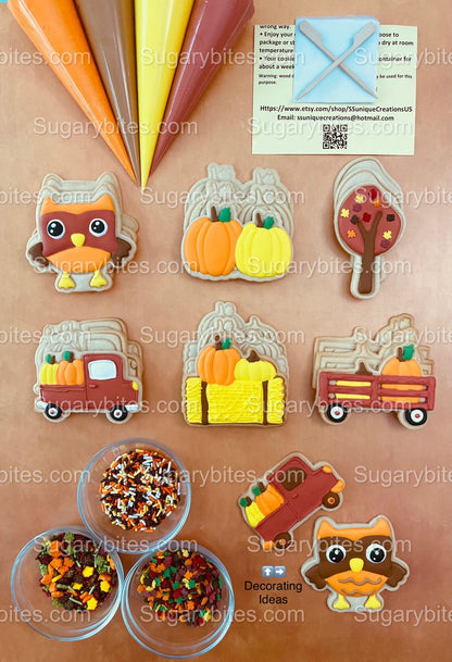 Fall Cookie Decorating Kit, Fall DIY Decorating Cookies Kit, (Large Cookies), **INCLUDES 24 ITEMS**, with 4 Icing Bags and 3 Sprinkles!!!…with FREE SHIPPING!!!
