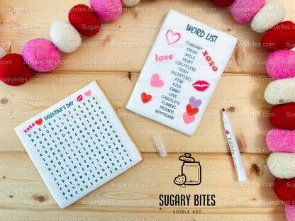 Valentine’s Day Word Search Cookies, Set of 2 JUMBO Cookies and 1 Edible Marker, CHOOSE your FLAVOR …What a fun addition to any celebration!