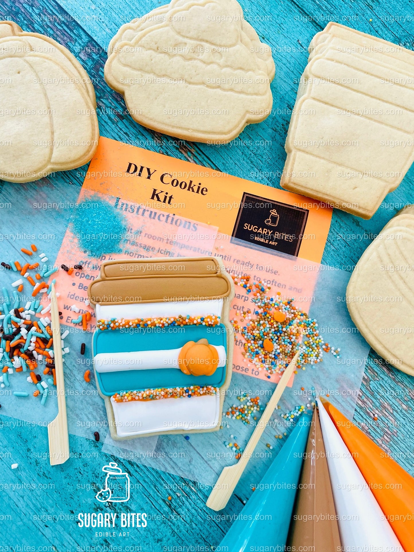 Fall Cookie Decorating Kit, Thanksgiving DIY Cookie Kit, (Large Cookies) ***INCLUDES 24 ITEMS*** With 4 Icing Bags & 3 Deluxe Sprinkle!!