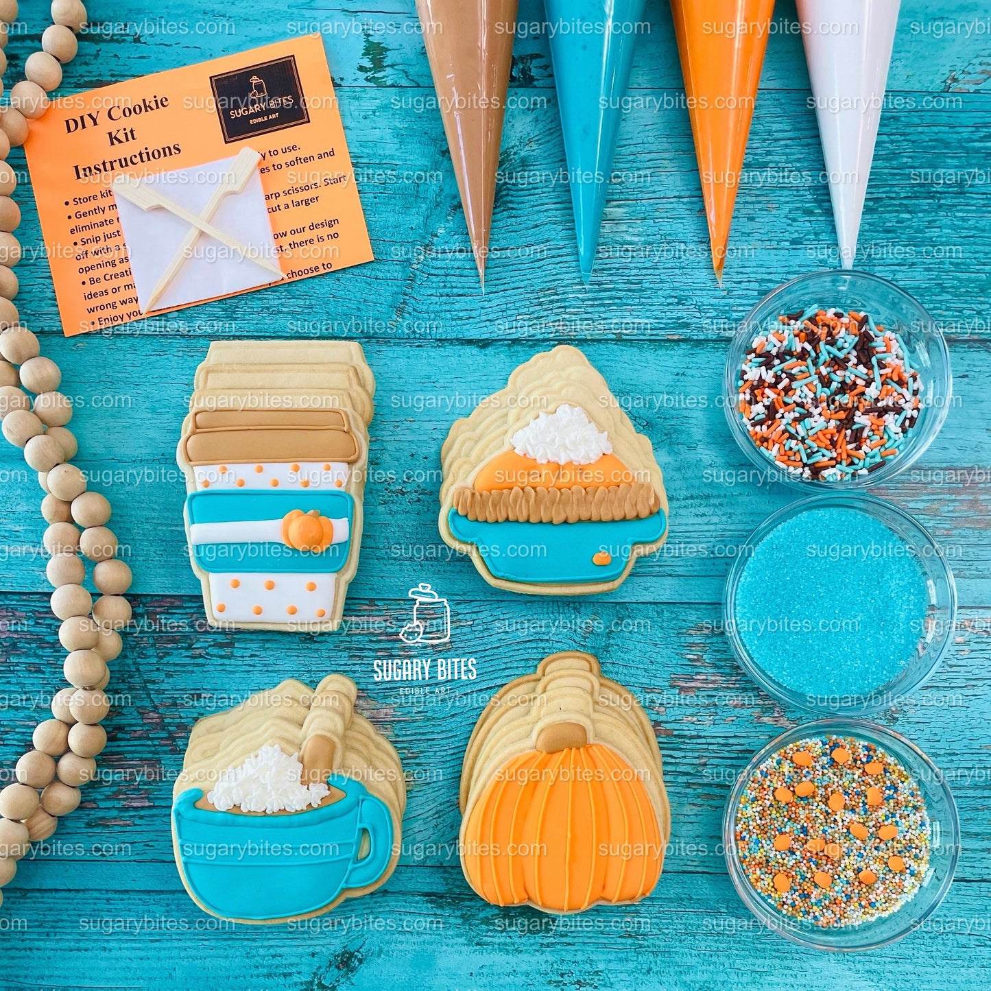 Fall Cookie Decorating Kit, Thanksgiving DIY Cookie Kit, (Large Cookies) ***INCLUDES 24 ITEMS*** With 4 Icing Bags & 3 Deluxe Sprinkle!!