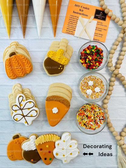 Fall Cookie Decorating Kit,Thanksgiving DIY cookie kit **INCLUDES 24 ITEMS*** Zoom Party Favors, Assorted Shaped Cookie Kit, (Large Cookies)
