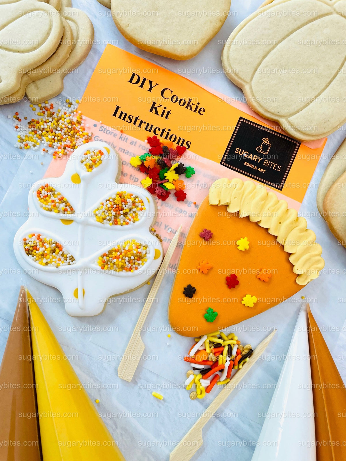 Fall Cookie Decorating Kit,Thanksgiving DIY cookie kit **INCLUDES 24 ITEMS*** Zoom Party Favors, Assorted Shaped Cookie Kit, (Large Cookies)