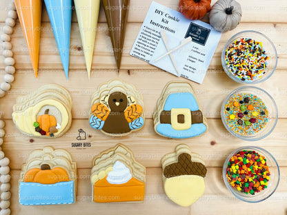 Thanksgiving Cookie Decorating Kit, ***INCLUDES 24 ITEMS*** Zoom Party Favors, Assorted Shaped Cookie Kit, (Large Cookies)
