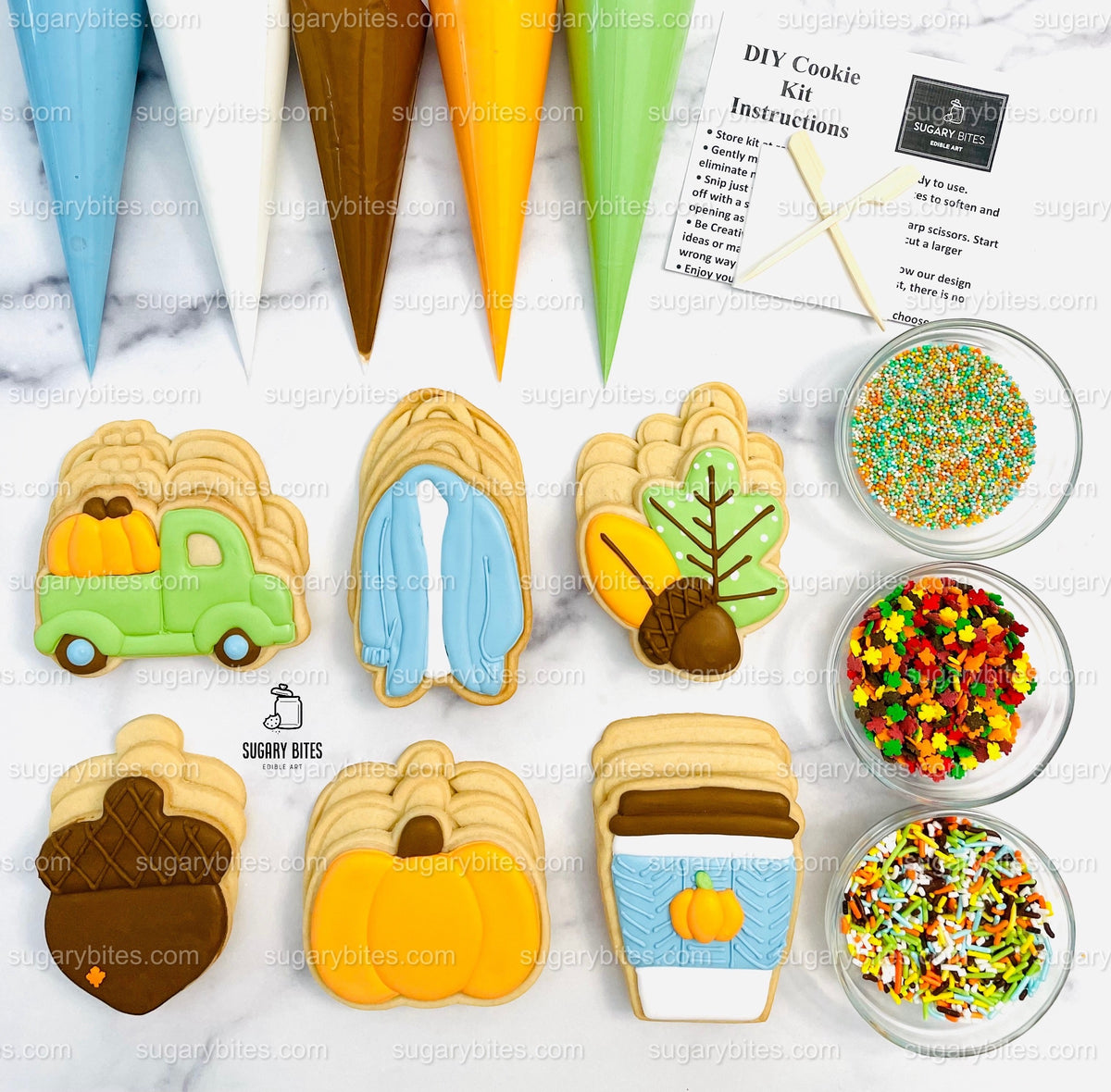 Fall Cookie Decorating Kit, Thanksgiving DIY cookie kit **INCLUDES 24 ITEMS** Zoom Party Favors, Assorted Shaped Cookie Kit, (Large Cookies)