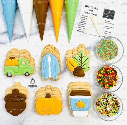 Fall Cookie Decorating Kit, Thanksgiving DIY cookie kit **INCLUDES 24 ITEMS** Zoom Party Favors, Assorted Shaped Cookie Kit, (Large Cookies)