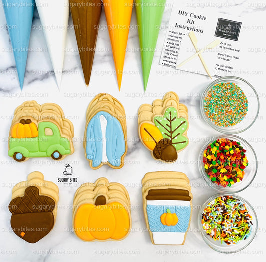 Fall Cookie Decorating Kit, Thanksgiving DIY cookie kit **INCLUDES 24 ITEMS** Zoom Party Favors, Assorted Shaped Cookie Kit, (Large Cookies)