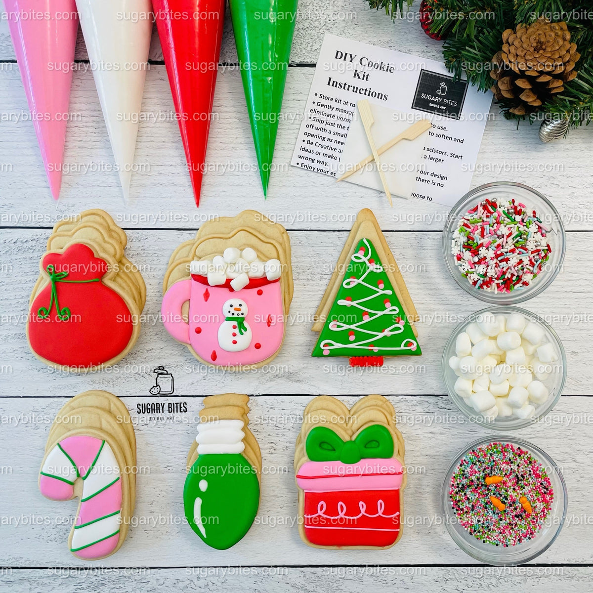 Winter Cookie Decorating Kit, Christmas DIY Cookie Kit, (Large Cookies) ***INCLUDES 24 ITEMS*** With 4 Icing Bags & 3 Deluxe Sprinkle!!!