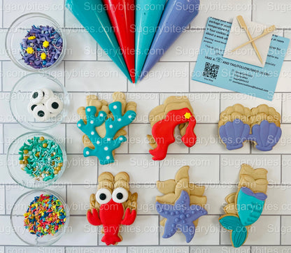 Under the Sea Cookie Decorating Kit, *INCLUDES 25 ITEMS* (Large Cookies) …… with 4 ICING bags and 4 Deluxe Sprinkles!
