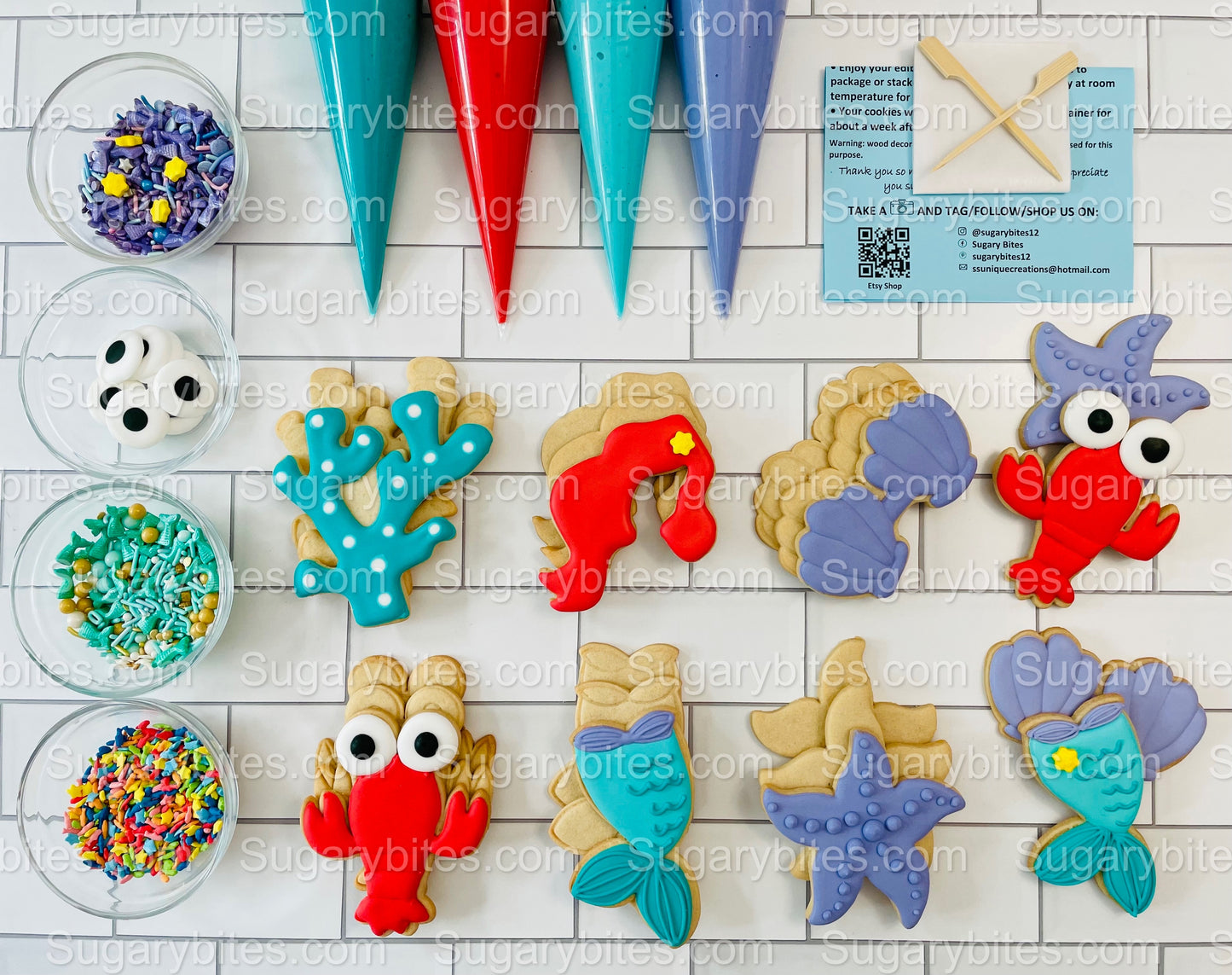 Under the Sea Cookie Decorating Kit, *INCLUDES 25 ITEMS* (Large Cookies) …… with 4 ICING bags and 4 Deluxe Sprinkles!