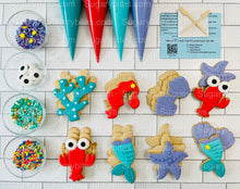 Load image into Gallery viewer, Under the Sea Cookie Decorating Kit, *INCLUDES 25 ITEMS* (Large Cookies) …… with 4 ICING bags and 4 Deluxe Sprinkles!
