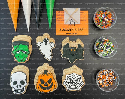 Halloween Cookie Decorating Kit, DIY Cookie Kit, (Large Cookies) ***INCLUDES 24 ITEMS*** With 4 Icing Bags & 3 Deluxe Sprinkle!