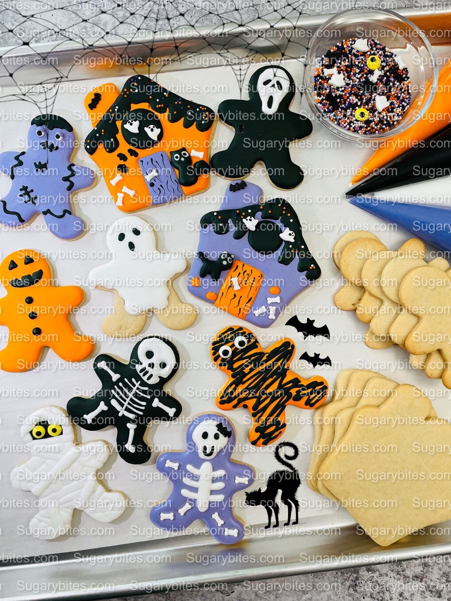 Halloween Cookie Decorating Kit, Halloween DIY Cookie Kit, (Large Cookies) ***INCLUDES 24 ITEMS*** With 4 Icing Bags & 3 Deluxe Sprinkle!