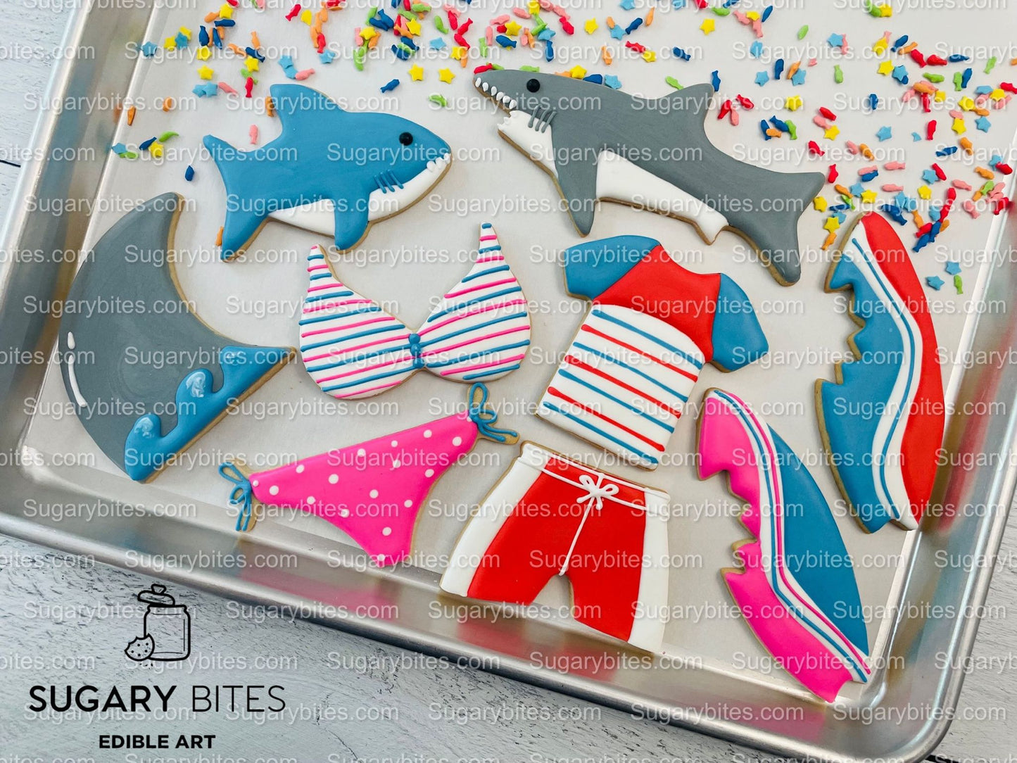 Shark Cookie Decorating Kit, *INCLUDES 24 ITEMS* (Large Cookies) …… with 4 ICING bags and 3 Deluxe Sprinkles!