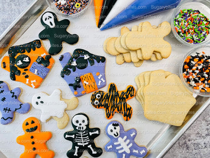 Halloween Cookie Decorating Kit, Halloween DIY Cookie Kit, (Large Cookies) ***INCLUDES 24 ITEMS*** With 4 Icing Bags & 3 Deluxe Sprinkle!