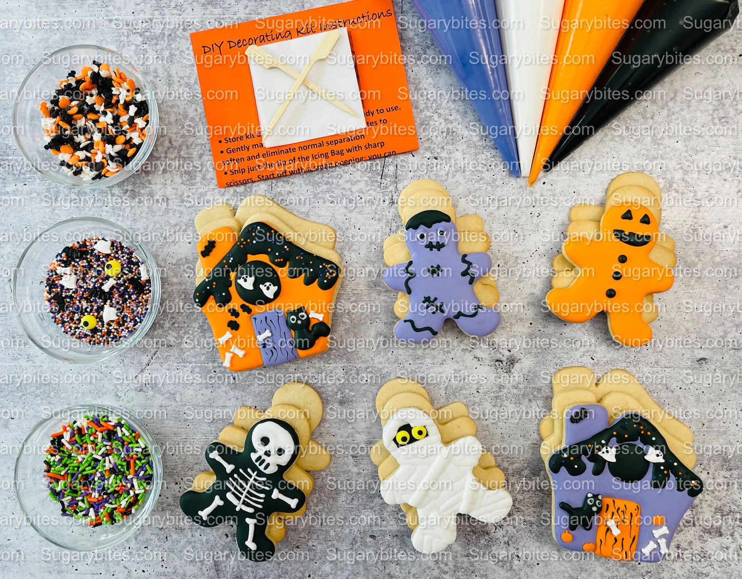 Halloween Cookie Decorating Kit, Halloween DIY Cookie Kit, (Large Cookies) ***INCLUDES 24 ITEMS*** With 4 Icing Bags & 3 Deluxe Sprinkle!