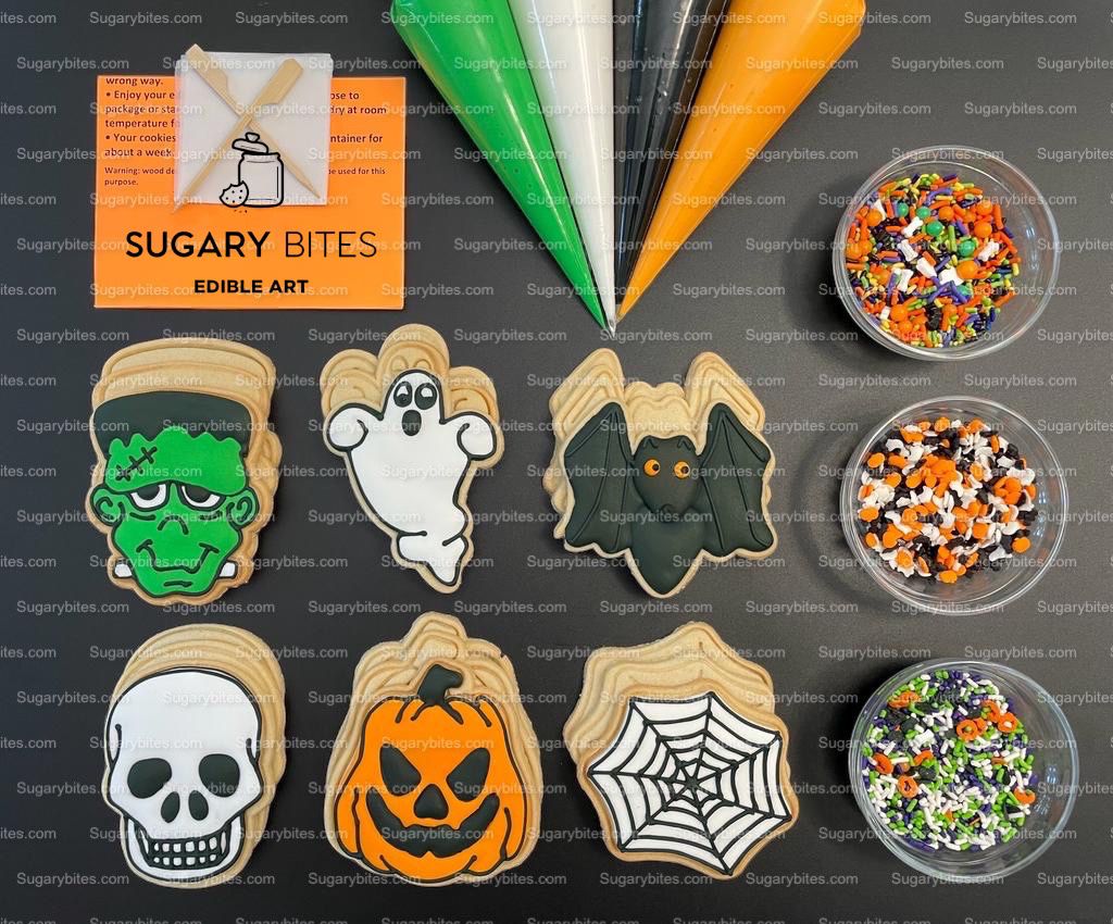 Halloween Cookie Decorating Kit, DIY Cookie Kit, (Large Cookies) ***INCLUDES 24 ITEMS*** With 4 Icing Bags & 3 Deluxe Sprinkle!