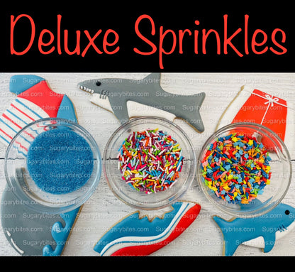 Shark Cookie Decorating Kit, *INCLUDES 24 ITEMS* (Large Cookies) …… with 4 ICING bags and 3 Deluxe Sprinkles!