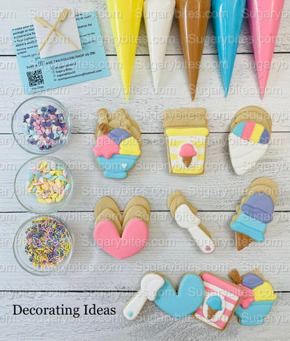 Ice Cream Cookie Decorating Kit, DIY Decorating Cookies Kit, (Large Cookies), **INCLUDES 24 ITEMS**, with 4 Icing Bags!