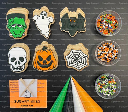 Halloween Cookie Decorating Kit, DIY Cookie Kit, (Large Cookies) ***INCLUDES 24 ITEMS*** With 4 Icing Bags & 3 Deluxe Sprinkle!