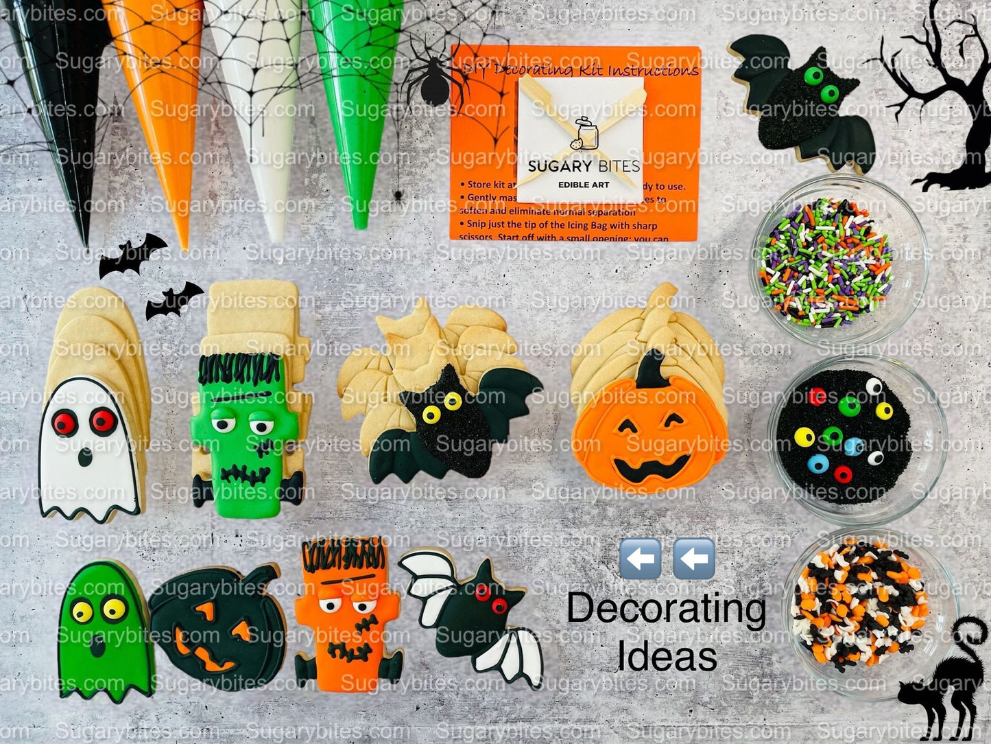 Halloween Cookie Decorating Kit, DIY Cookie Kit, (Large Cookies) ***INCLUDES 24 ITEMS*** With 4 Icing Bags & 3 Deluxe Sprinkle!