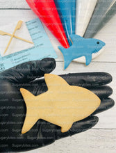 Load image into Gallery viewer, Shark Cookie Decorating Kit, *INCLUDES 24 ITEMS* (Large Cookies) …… with 4 ICING bags and 3 Deluxe Sprinkles!
