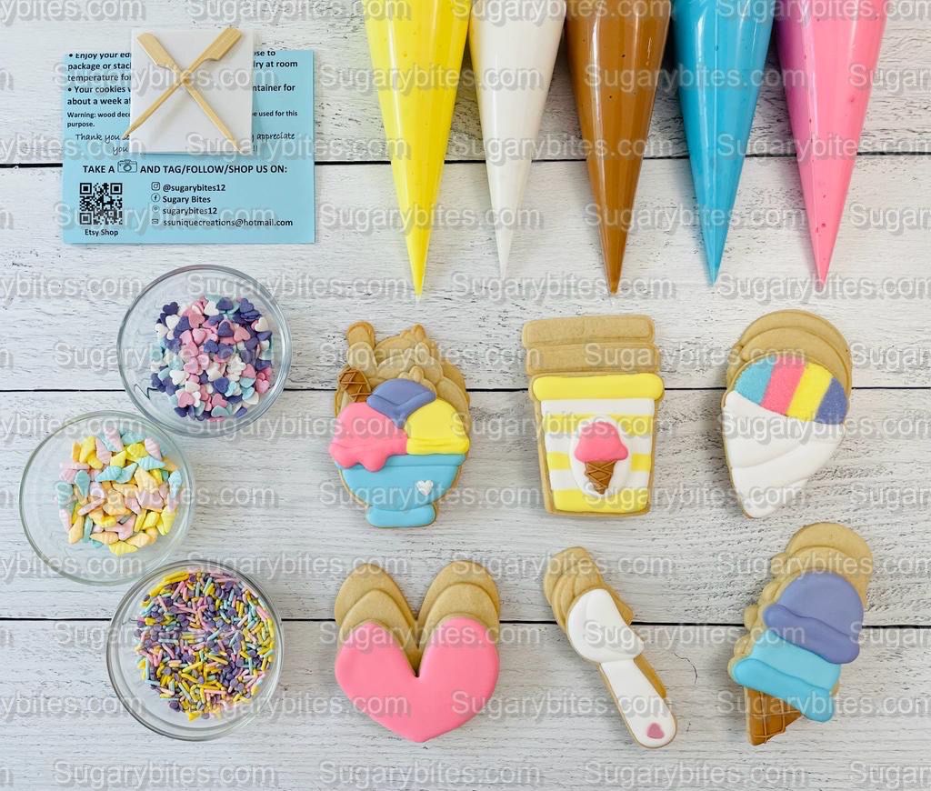Ice Cream Cookie Decorating Kit, DIY Decorating Cookies Kit, (Large Cookies), **INCLUDES 24 ITEMS**, with 4 Icing Bags!