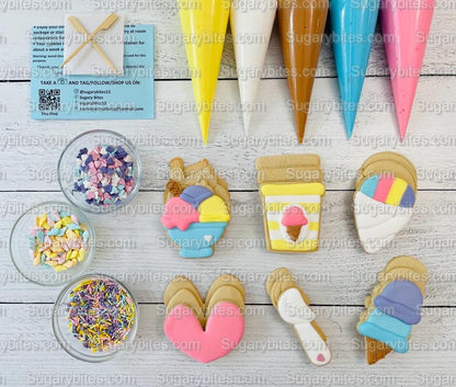 Ice Cream Cookie Decorating Kit, DIY Decorating Cookies Kit, (Large Cookies), **INCLUDES 24 ITEMS**, with 4 Icing Bags!