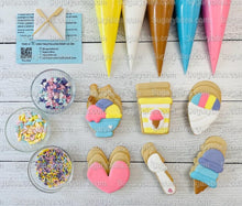 Load image into Gallery viewer, Ice Cream Cookie Decorating Kit, DIY Decorating Cookies Kit, (Large Cookies), **INCLUDES 24 ITEMS**, with 4 Icing Bags!
