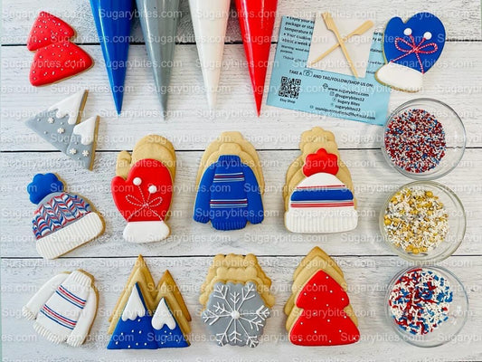 Winter Cookie Decorating Kit, Winter DIY Cookie Kit, (Large Cookies) ***INCLUDES 24 ITEMS*** With 4 Icing Bags & 3 Deluxe Sprinkle!