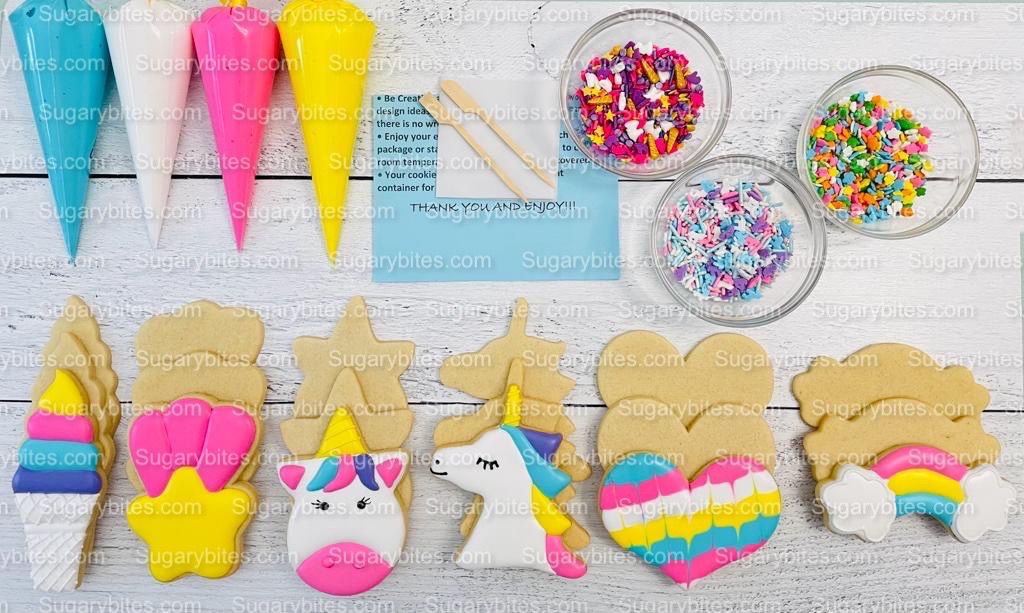 Unicorn Cookie Decorating Kit, DIY Unicorn Sugar Cookie Decorating Kit, **INCLUDES 25 ITEMS**, (Large Cookies)… with Free Bonus!!!….. FREE BONUS!!