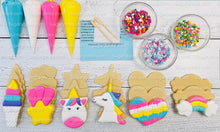 Load image into Gallery viewer, Unicorn Cookie Decorating Kit, DIY Unicorn Sugar Cookie Decorating Kit, **INCLUDES 25 ITEMS**, (Large Cookies)… with Free Bonus!!!….. FREE BONUS!!
